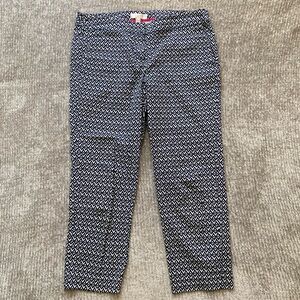 Kenar Navy White Ikat‎ Print Slim Crop Pants Size 10 Stretch Cotton Blend